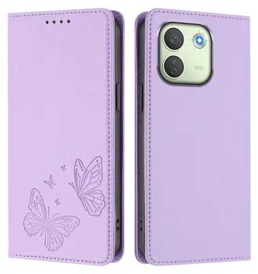 Image de Étui en cuir pour Xiaomi Redmi Note 17 Pro Max, avec motif papillon, type portefeuille rabattable avec support. Couleur : violet clair