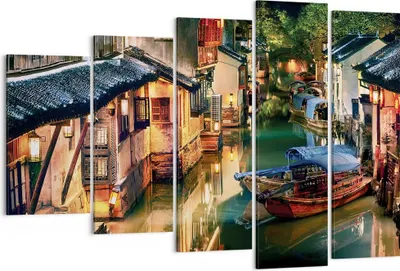 Produktbild von Bild auf Leinwand - Leinwandbild - 5 Teile - Chinesisch Stadt Nacht - 150x100cm - Wand Bild - Wanddeko - Wandbilder - Leinwanddruck - Bilder - Wanddekoration - Leinwand bilder - EG150x100-4657