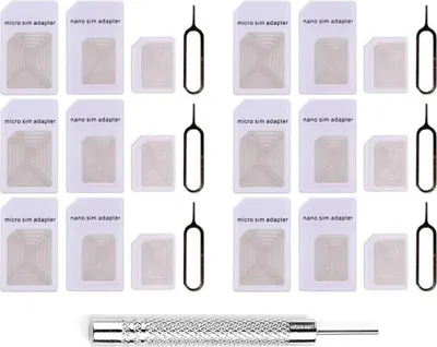 Produktbild von 4-in-1-Nano-SIM-Kartenadapter, 6 Sets Nano-SIM-Kartenadapter-Kit mit 1-Meter-Einstellnadel, Micro auf Normal mit SIM-Karten-Extraktor für Smartphones