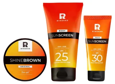 Productafbeelding van Byrokko Shine Brown bruiningslotion + Sunscreen zonnebrandcrème SPF25 + zonnebrandcrème voor het gezicht SPF30