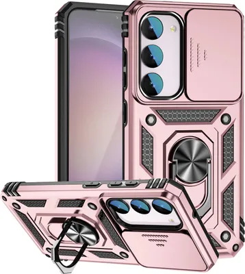 Produktbild von Galaxy S23 FE Hülle mit Schiebe Kamera Schutz und Ringhalter Ständer Schutzhülle für Samsung Galaxy S23 FE Rosa