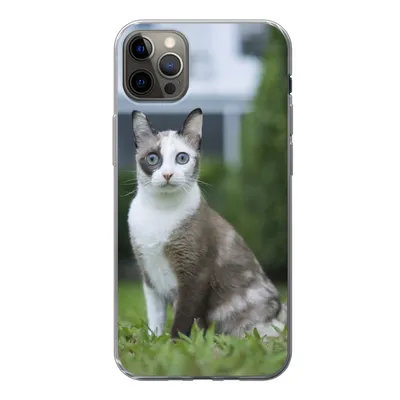 Produktbild von MuchoWow® Handyhülle Schutzhülle Hülle für iPhone 13 Pro Max Katze - Siamese - Gras - Mädchen - Kinder - Jungen - Kind Silikon Softcase Handy Hülle - Mobiltelefon