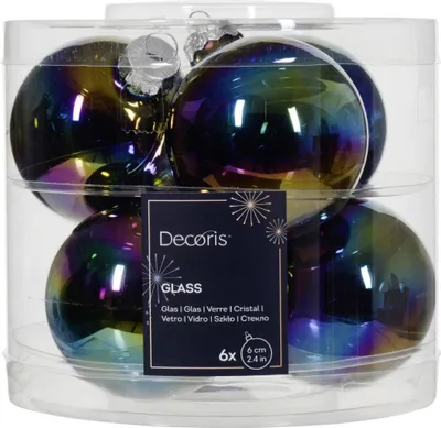 Produktbild von Decoris Weihnachtskugeln aus Glas Ø 6 cm schwarz/iris 6 Stück