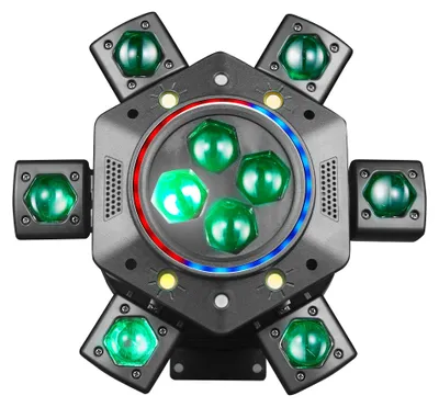 Produktbild von 150 W RGBW-Rotations-Discolicht - MJ-OS-028 Bühnenlichteffekt - 10 Strahlen - Halo-Strobeffekt - Roter und grüner Laser - DMX, Musiksteuerung und Fernbedienung - 540° Pan und 180° Tilt