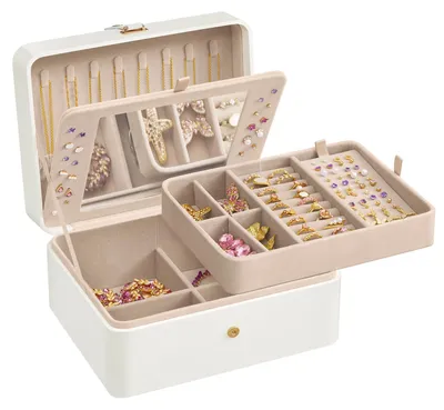 Produktbild von SONGMICS Schmuckkästchen 2 Ebenen, mit Verschluss, 22 x 17,6 x 11 cm – Wolkenweiß