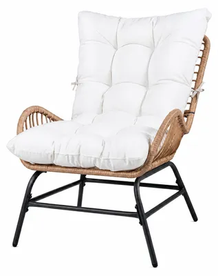 Obrázek produktu pro Zahradní židle KOMFOTTEU z polyetylenového ratanu, balkonová židle s polštářem, relaxační křeslo s područkami a ergonomickou opěradlem, zahradní křeslo s nosností až 150 kg, ratanová židle vhodná na balkon, terasu nebo do obývacího pokoje