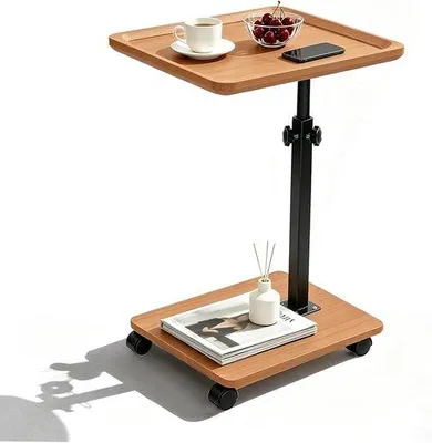Zdjęcie produktu dla Stolik pomocniczy na kółkach – regulowana wysokość (45-80 cm) – obrotowy o 360 stopni – idealny do salonu