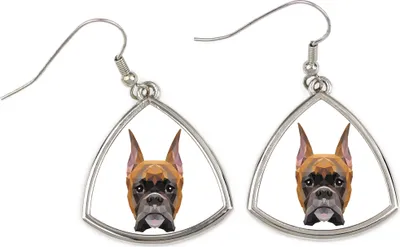 Immagine prodotto di Boxer, Boxer tedesco I - Orecchini con un'immagine e la scritta "Cane geometrico" di Art-Dog