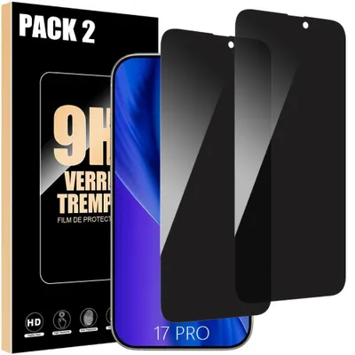 Image de 2 Verres Trempés Anti-Espion pour iPhone 17 Pro, Protection d'écran Antichoc Anti-Rayures