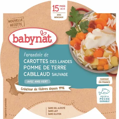 Immagine prodotto di Mix di verdure con merluzzo e riso da 15 mesi senza glutine 260 g BABYBIO BABYNAT