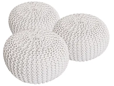 Zdjęcie produktu dla Stołek z dzianiny zestaw 3 puf siedzisko puf siedzisko puf biały Ø 55cm