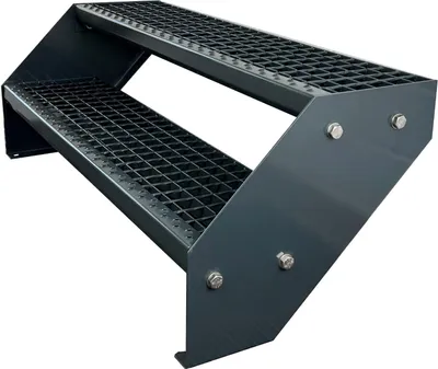 Obrázek produktu pro Mřížové ocelové příčkové schodiště 2 stupně pozinkované a antracitově práškově lakované - (d x š x v) 44 cm x 60 cm x 38 cm