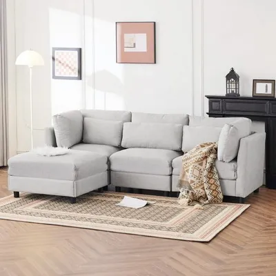 Produktbild von Odikalo Ecksofa Dreisitzer-Sofa Polster Fußhocker L-förmig Armlehnenkissen