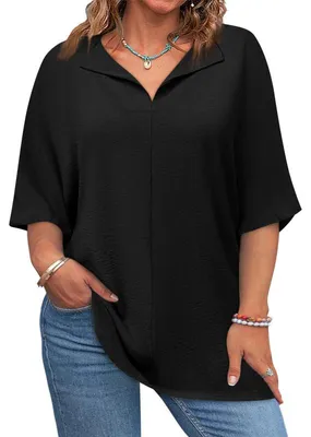 Produktbild von T-Shirt mit V-Ausschnitt, geeignet für Damen mit Übergröße, lockere Passform