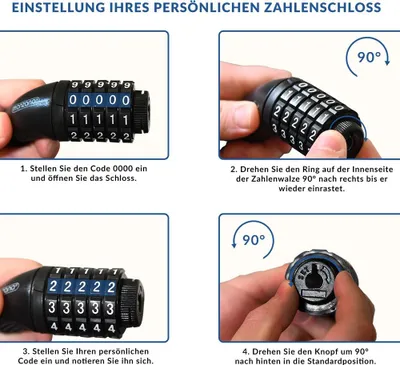 Obrázek produktu pro Zámek na řetěz na kolo, 4 stopy, 5místný kombinovaný kód, černá ocel