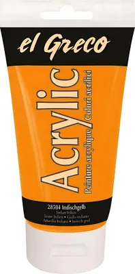 Produktbild von KREUL 28504 - El Greco Acrylic, 150 ml Tube in indischgelb, hochpigmentierte, glänzende Acrylfarbe in Studienqualität, buttrig vermalbar, für pastose Malerei