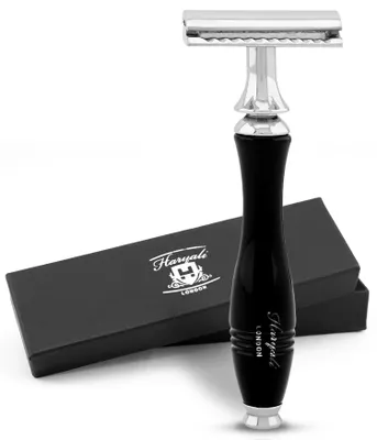 Produktbild von De Rasierhobel für Unisex, rutschfester Metallgriff, schwarz Pack, Rutschfester, verstellbarer Nassrasierer aus hochwertigem Metall, Abwaschbarer