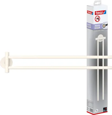 Produktbild von tesa Handtuchhalter ohne Bohren zweiarmig weiß matt für die Wand - MOON WHITE