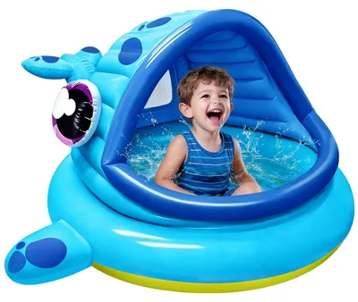 Produktbild von JOYIN Planschbecken für Kinder Aufblasbar mit Sonnenschutz Wal Baby Pool mit Dach (1.42m x 1.37m x 0.71m) für Summer Blow Up Pool, Schwimmparty Spielzeug