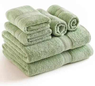 Productafbeelding van Unyqoos® Handdoeken set, 6-delig – 2 handdoeken van 70x140 cm, 2 handdoeken van 41x71 cm, 2 washandjes van 30x30 cm, 100% ringgesponnen katoen, zeer absorberend