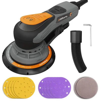Immagine prodotto di Levigatrice orbitale - 350 W - 150 mm - Motore brushless - 4000-10000 giri/min - 12 fogli abrasivi
