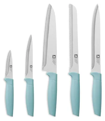 5-teiliges Küchenmesser-Set, spülmaschinengeeignet, blau, ergonomischer Griff