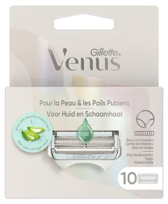 Immagine prodotto di Lame da barba Gillette Venus Intimate per donna — 10 lame di ricambio ORIGINAL con un tocco di aloe vera per rasoi da donna, rasoi da donna per la zona intima