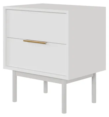 Nachtkästchen 2 Schubladen Soft-Close Weiß Holzbeine 54x39x61 cm