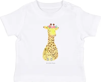 Produktbild von Mr. & Mrs. Panda Babyshirt Giraffe Blumenkranz 0. - 6. Monat - Weiß - Geschenk, Selbstliebe, T-Shirt Baby, Freundin, Jerseyshirt, Oberteil, Afrika, , Abenteurer