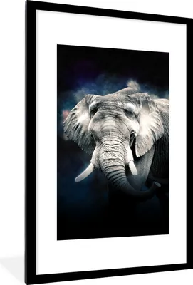 Produktbild von MuchoWow® MuchoWow® Gerahmtes Poster Elefant - Schwarz - Rauchen 60x90 cm - Poster mit zchwarzem Bilderrahmen - Dekoration - Wandposter Wohnzimmer - Hochwertig