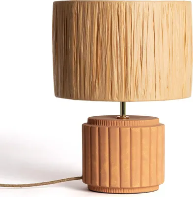 Produktbild von Tischlampe aus Keramik und Bast Kinney Terrakotta