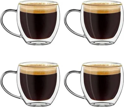 Produktbild von Famanu Espressoglas Doppelwandig mit Handgriff - 4x 100 ml