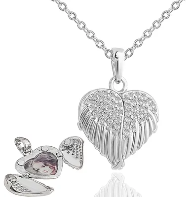 Image de Dailygoody - Médaillon en forme de cœur à ouvrir pour y insérer des photos - Collier pour femmes avec pendentif en forme d'ailes d'ange - Collier en argent en forme de cœur - Collier avec pendentif amulette pour maman et amie...