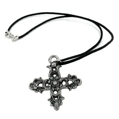 Produktbild von Kette 33x33mm Zinn-Anhänger Kreuz filigran 45cm silbrig 33x33mm