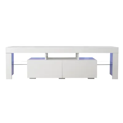 Produktbild von Weisser Hochglanz TV-Schrank mit blauer LED-Beleuchtung und zwei Schubladen, moderner Luxus TV-Moebel fuer Wohnzimmer, 160 cm