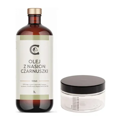 Produktbild von Cavella Schwarzkümmelöl für Pferde, kaltgepresst, 1 l + Messbehälter gratis