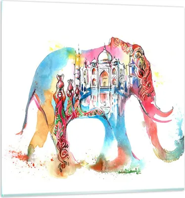 Produktbild von Bilder auf glas - Elefant Indien ethnisch Kultur - 70x70cm - Glasbilder - Wandbilder - Kunstdruck - zum Aufhängen bereit - Wanddekoration aus Glas - Glas Bilder - Wandbild auf Glas - GAC70x70-3037