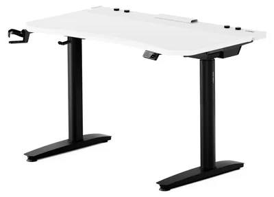 Image de Bureau de jeu électrique, bureau PC, bureau informatique, ergonomique, avec support pour casque en carbone et porte-gobelet, noir et blanc : 1200 x 700 mm