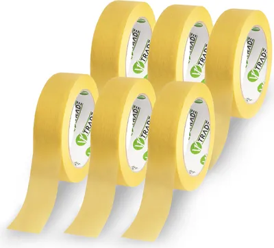 Zdjęcie produktu dla V1 Trade Uniwersalna Taśma Malarska 25 mm x 50 m - 6 sztuk, Łatwa do Usunięcia, Wodoodporna, Żółta