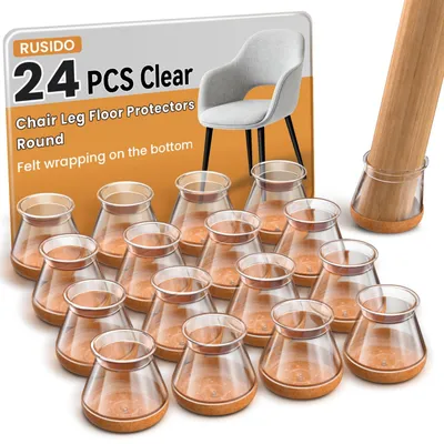 Image de 24 protections pour pieds de chaise - Forme ronde - Matériau : silicone/feutre - Antidérapantes - Durables - Protègent contre les rayures