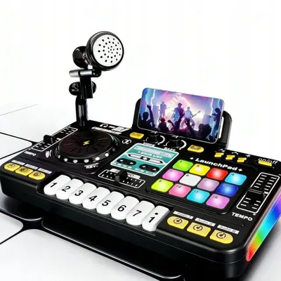 Image de Table de mixage DJ Table de mixage pour enfants de 3 à 10 ans Contrôleur DJ Mixeur DJ Instruments de musique avec microphone Cadeau Jouet pour DJ débutants Garçons Filles