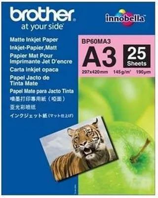 Obrázok produktu pre Brother BP60MA3, Atramentová tlač, A3 (297x420 mm), Matte, 25 listy, 145 g/m², Biela
