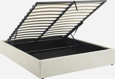 Produktbild von sweeek - Boxbett mit Lattenrost und Kopfteil, Bouclé-Bezug, weiß - Weiß