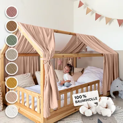 Produktbild von Hausbett Himmel Gold aus Musselin - 2er-Set für Kinderbett