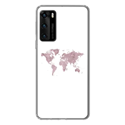 Produktbild von MuchoWow® Handyhülle Schutzhülle Hülle für Huawei P40 Weltkarte - Rosa - Weiß Silikon Softcase Handy Hülle - Handytasche