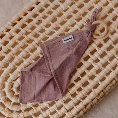 Produktbild von Muminky | Beißring mit Muslin-Tuch - Lila - Für zahnende Babys - Multifunktional und weich