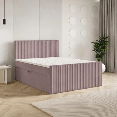 Produktbild von Masseno Boxspringbett TERVAN 140x200 cm Komplett-Set mit Bonell Matratze und Topper, Polsterbett mit Bettkästen -Rosa, KRONOS 27