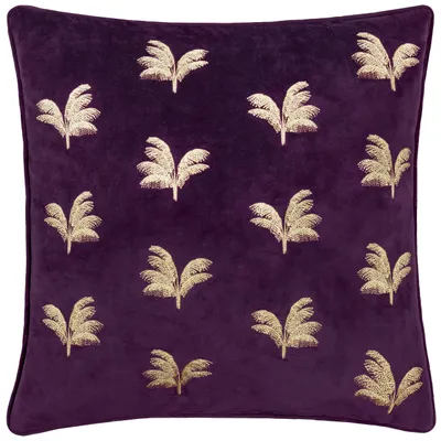 Besticktes Palmen-Kissen aus Polyester, Pflaume, 45x45 cm