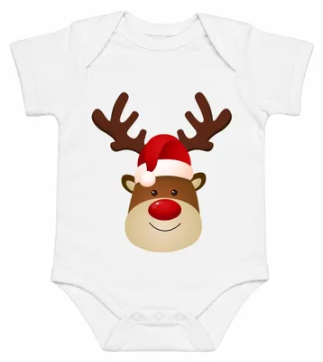 Obrázok produktu pre Rentiér Rudolf, Vianoce, sladké motívy, vianočný Rudolf, detský body, biela farba, veľkosť 0/3