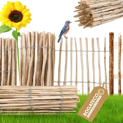 Produktbild von BOGATECO Staketenzaun Haselnuss Kastanie | Holz-Zaun 70 cm Hoch & 500 cm Lang | Lattennabstand 7-8 cm |